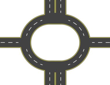 Yol, otoyol, kavşak üst görünümü. İşaretli iki ve dört şeritli yollar. Illüstrasyon