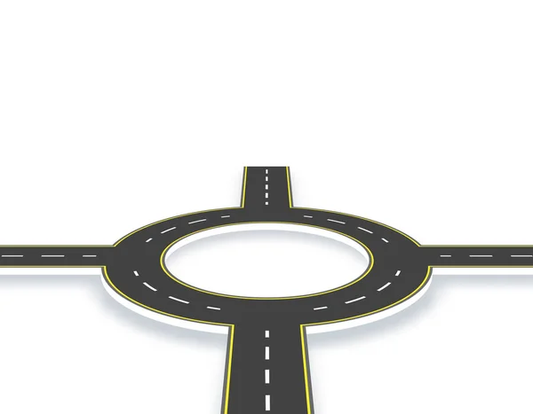 Väg, motorväg, rondellen i perspektiv med skugga. Tvåfiliga vägar med samma märkningar. Illustration — Stock vektor