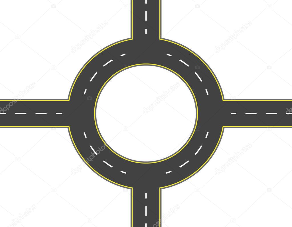 Road, highway, roundabout top view. Two-lane roads with the same markings. illustration