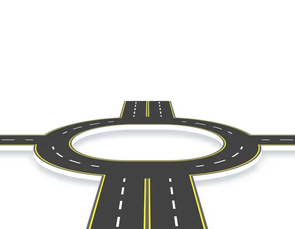 Väg, motorväg, rondellen i perspektiv med skugga. Tvåfiliga och fyrfiliga vägar med samma markeringar. Illustration — Stock vektor