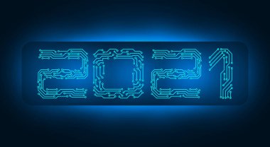 2021 Yeni Yıl. Afiş yazısı, devre kartı. resimleme