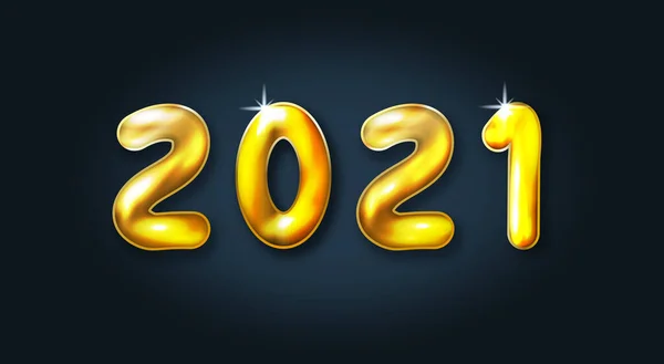 Šťastný nový rok2021. Slavnostní zlatá metalová čísla. Realistické konvexní znamení. Rekreační plakát nebo banner design. ilustrace — Stockový vektor