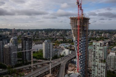 Modern bir şantiye Dowtown Vancouver, British Columbia, Kanada, havadan görünümü.