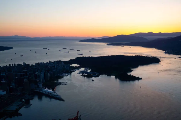 Luchtfoto Van Downtown Vancouver British Columbia Canada Genomen Tijdens Een — Stockfoto