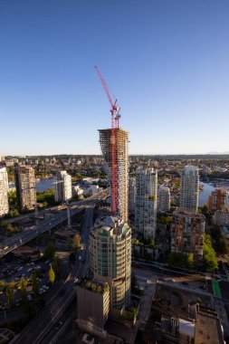 Vancouver, British Columbia, Kanada - 11 Mayıs 2018: Şehir merkezinde bina inşaat yeni havadan görünümü.