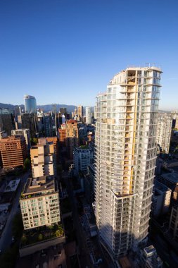 Vancouver, British Columbia, Kanada - 11 Mayıs 2018: Şehir merkezinde bina inşaat yeni havadan görünümü.