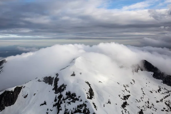 Aerial View Striking Canadian Mountain Landscape Covered Clouds Taken North — Stock Photo, Image