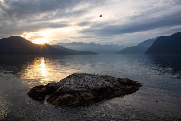 Vista Las Islas Rocosas Con Aves Durante Atardecer Llamativo Hermoso —  Fotos de Stock