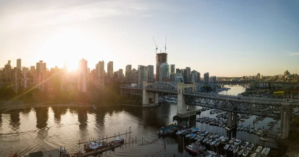 Πανοραμική Αεροφωτογραφία Του Burrard Γέφυρα False Creek Κατά Διάρκεια Ένα — Φωτογραφία Αρχείου