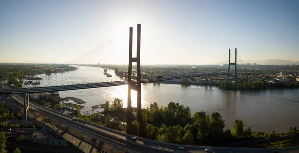 Aerial View Alex Fraser Bridge Vibrant Sunny Day Taken North — Stock Photo, Image