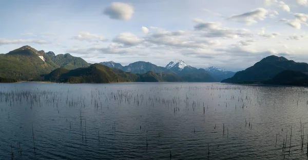 Aerial drone landscape view of the beautiful Canadian Nature during a vibrant morning. Taken in Stave Lake, East of Vancouver, BC, Canada.