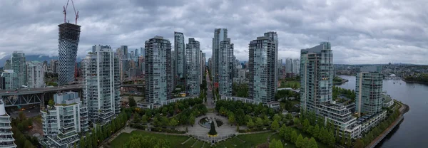 Aerial View High Rise Buildings Downtown City Cloudy Sunrise Taken — Stock Photo, Image