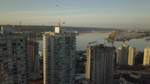 Vista Aérea English Bay Beach Vancouver Downtown Columbia Británica Canadá — Vídeo de stock