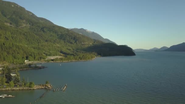 Aerial View Britannia Beach Vibrant Sunny Summer Day Located Howe — Stock Video