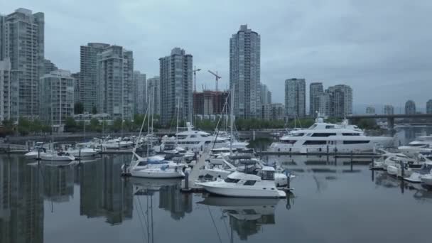 Letecký Pohled False Creek Během Přeháňky Východ Slunce Centru Města — Stock video