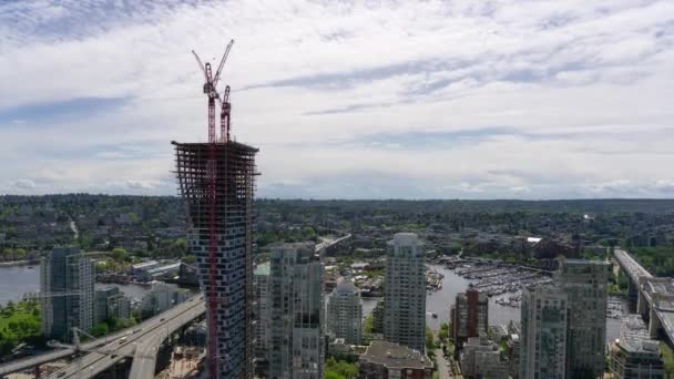 Flygfoto Över Nya Byggarbetsplats Molnig Mulen Dag Tagit Vancouver Kanada — Stockvideo