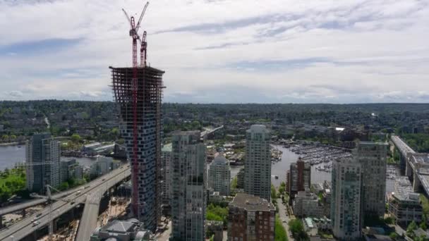 Légifelvételek Építkezés Közben Felhős Felhős Napon Venni Vancouver Kanada — Stock videók