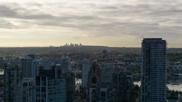 Aerial View Downtown City Commercial Residential Buildings Sunny Sunset Taken — Stock Video