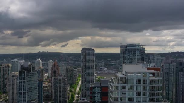 Vista Aérea Dos Edifícios Comerciais Residenciais Downtown City Durante Pôr — Vídeo de Stock