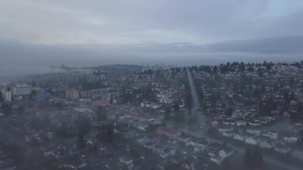 Aerial View City Suburbs Foggy Winter Sunrise Taken New Westminster — Stock Video