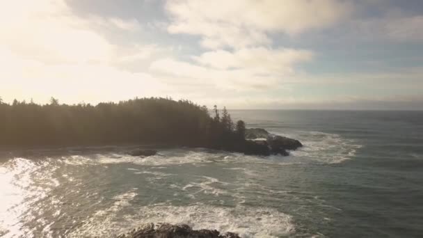 Aerial view of the beautiful Seascape at the Pacific Ocean Coast during a vibrant winter sunrise. Taken near Tofino and Ucluelet in Vancouver Island, British Columbia, Canada.
