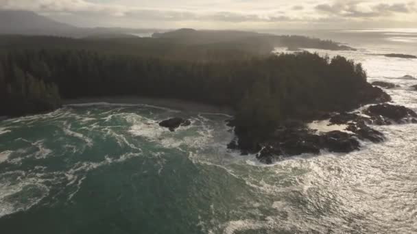 Flygfoto Över Den Vackra Seascape Stilla Havet Kusten Pulserande Vinter — Stockvideo