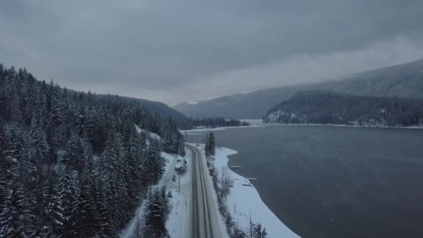 Съемки Воздуха Красивого Озера Мара Зимой Снято Британской Колумбии Канада — стоковое видео