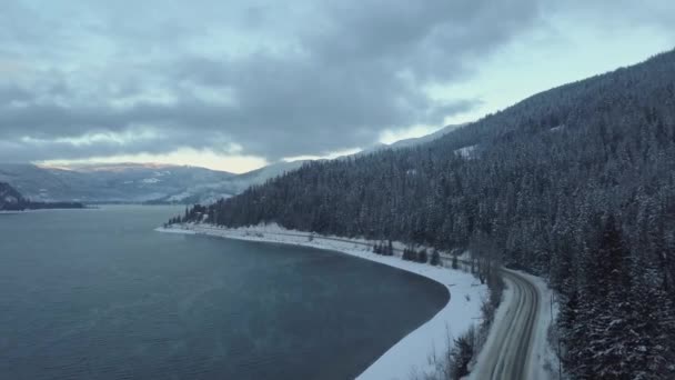 Aerial Bilder Vacker Mara Sjö Vintermorgon Tagit Inre British Columbia — Stockvideo