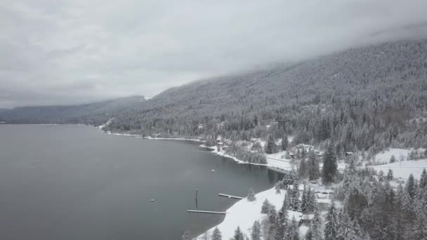 Luftaufnahme Der Wunderschönen Kanadischen Winterlandschaft Aufgenommen Balfour Nahe Nelson Britisch — Stockvideo