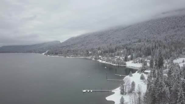 Luftaufnahme Der Wunderschönen Kanadischen Winterlandschaft Aufgenommen Balfour Nahe Nelson Britisch — Stockvideo
