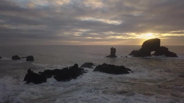 Aerial View Beautiful Pacific Ocean Coast Vibrant Sunset Taken Oregon — Stock Video