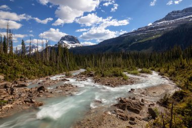 Takakkaw Yoho Milli parkta bir canlı güneşli yaz gün boyunca düşer. Bulunan British Columbia, Kanada.