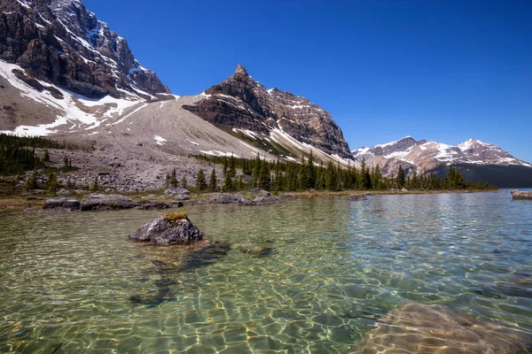 Ледниковое Озеро Время Яркого Солнечного Летнего Дня Taken Bow Lake — стоковое фото