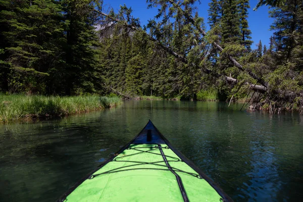 Kayaking in a river surrounded by the Canadian nature. Taken in Vermilion Lakes, Banff, Alberta, Canada.