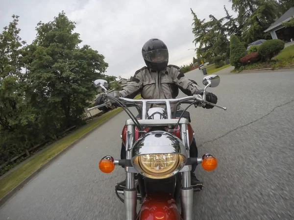 Man Åker Motorcykel Gatorna Tagit Surrey Större Vancouver British Columbia — Stockfoto