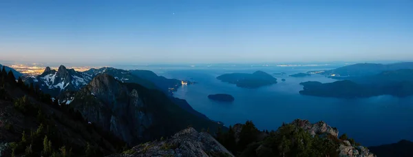 Panoramic Landscape View Howe Sound Vibrant Summer Sunrise Taken Top — Stock Photo, Image