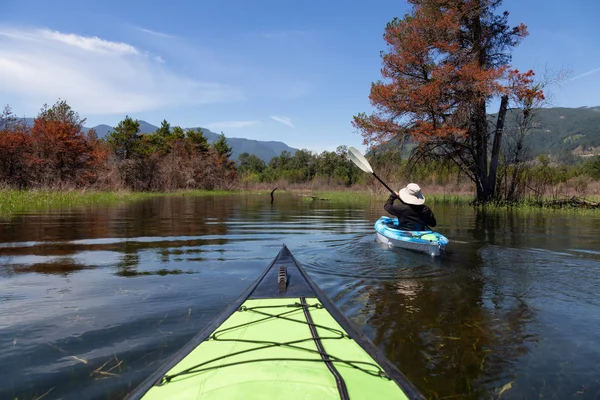 Kajakpaddling Harrison Floden Vacker Och Levande Sommardag Ligger Öster Vancouver — Stockfoto