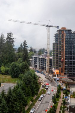 Burnaby dağ, Vancouver, Bc, Kanada - 10 Temmuz 2018: Şantiye yerleşim bölgesinde hava görünümünü.