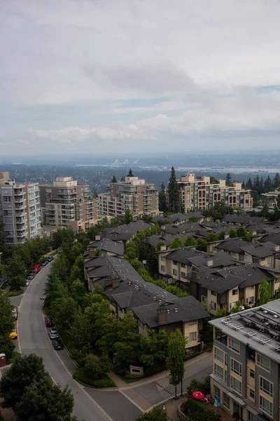 Vista Aérea Casas Residenciais Edifícios Topo Montanha Burnaby Tomada Vancouver — Fotografia de Stock