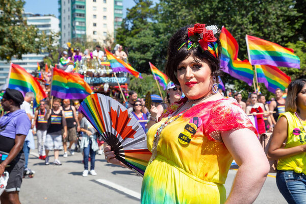 Downtown Vancouver, British Columbia, Canada - August 5, 2018: People celebrating at the Gay Pride Parade.