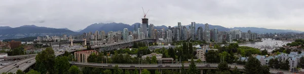 Aerial Panoramic View Downtown City Cloudy Summer Evening Sunset Taken — Stock Photo, Image