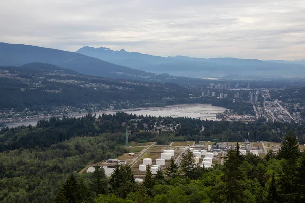 Flygfoto Över Industriområden Port Moody Tas Från Burnaby Berg Vancouver — Stockfoto