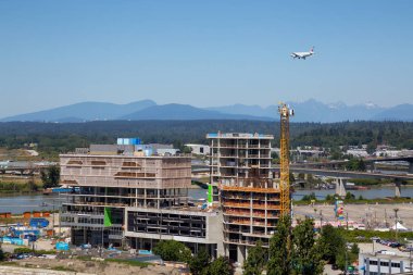 Richmond, büyük Vancouver, Bc, Kanada - 16 Temmuz 2018: Bir inşaat alanında bir güneşli yaz gün boyunca yakınındaki hava görünümünü.