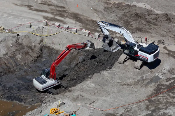 Aerial View Excavators Construction Site Sunny Summer Day Taken Richmond — Stock Photo, Image