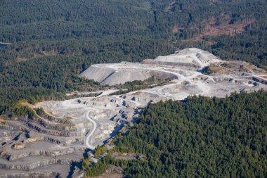 Kömür madenciliği endüstrisi havadan görünümü Texada Adası, Powell River, Sunshine Coast, M.ö., Amerika Birleşik Devletleri.