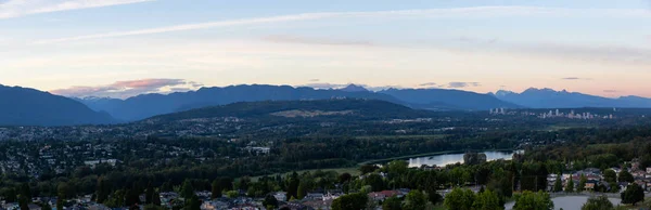 Aerial Panoramic View Modern City Vibrant Summer Sunset Taken Burnaby — Stock Photo, Image