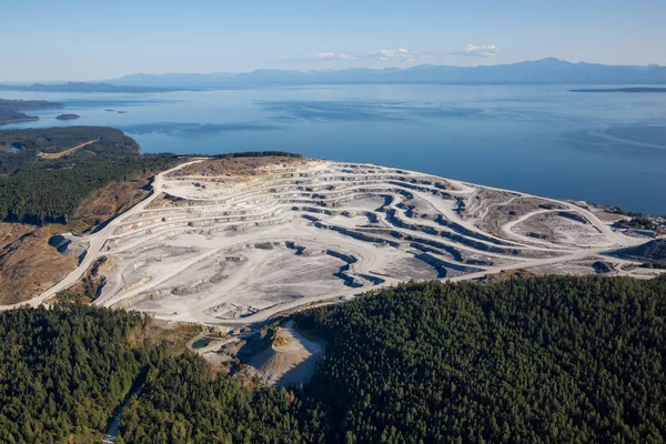 Aerial view of Coal Mining Industry on Texada Island, Powell River, Sunshine Coast, BC, Canada.