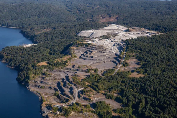 Aerial view of Coal Mining Industry on Texada Island, Powell River, Sunshine Coast, BC, Canada.