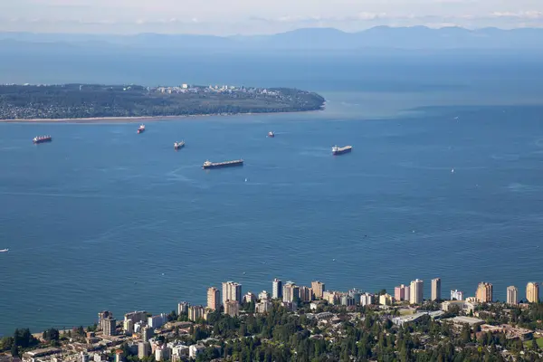 Luchtfoto Van North Vancouver Met Downtown Stad Achtergrond — Stockfoto