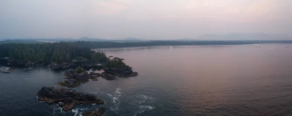 Aerial Panoramic Seascape View Pacific Ocean Coast Cloudy Summer Sunrise — Stock Photo, Image